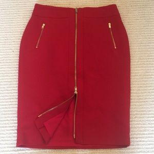 Ann Taylor Zipper Font Pencil Skirt- Red